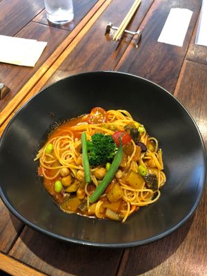Vegan pasta with veggies at Ciel in Hiroshima