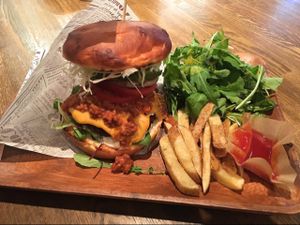 The vegan burger set. at Vegan Burg Kitchen in Osaka