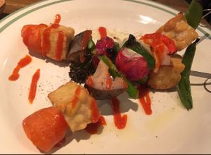 Tempeh and vegetable skewers  at Vegan Burg Kitchen in Osaka