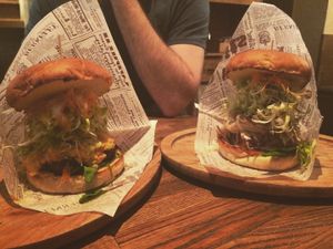 Cutlett and tempeh burgers  at Vegan Burg Kitchen in Osaka