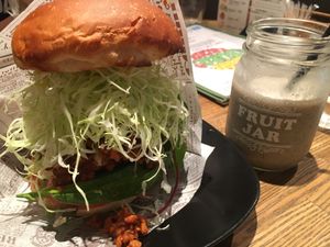 The Vegan Burger and Gray Smoothie :)  at Vegan Burg Kitchen in Osaka