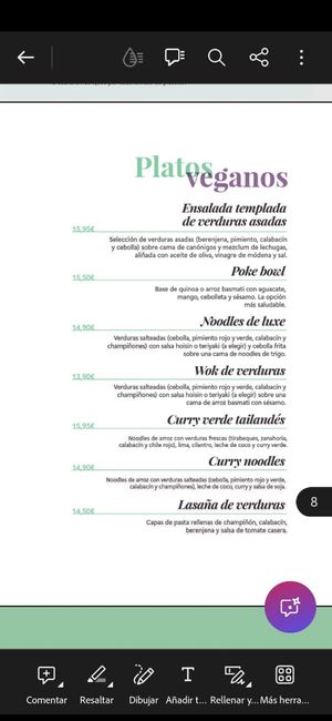 Menú vegano at Le Bistro in Valladolid