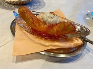 Vegan banana dessert at Mount Kailash in Helsinki