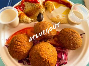 Falafel, hummus, baba ganoush  at Hovan Mediterranean in Atlanta