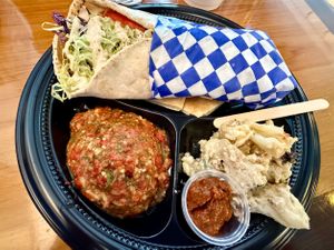 Falafel Sandwich Platter with Eggplant Dip & Cauliflower Salad at Hovan Mediterranean in Atlanta