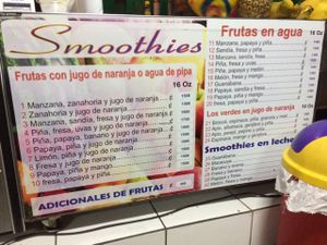 smoothie offerings at Fruteria El Pueblo in Jaco