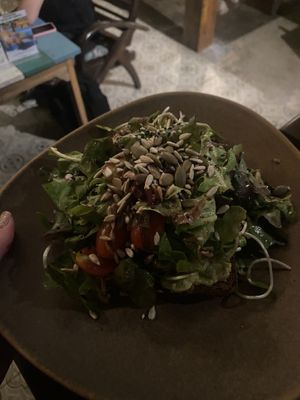 Smashed avocado, nuts and seeds, leafy greens and sprouts   at Wild Tribe Cafe in Koh Samui