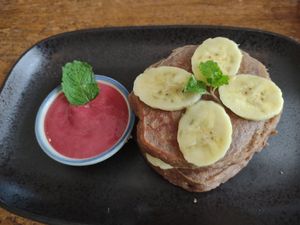 1/2 order pancakes. Good strawberry sauce was a bit tart at Wild Tribe Cafe in Koh Samui