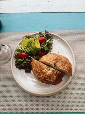 vegan salmon bagel with avocado side salad  at Wild Tribe Cafe in Koh Samui