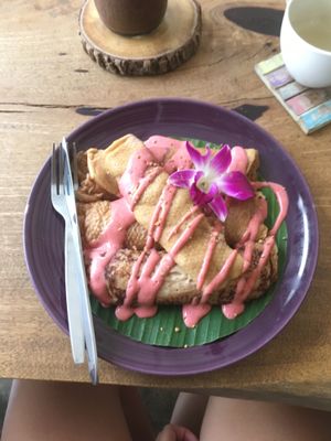 Vegan pancakes with filling  at Wild Tribe Cafe in Koh Samui
