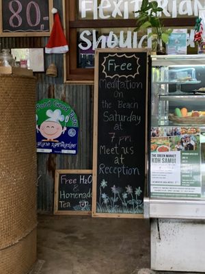 Free water refill, offer for free meditation session - yet to try out :) at Wild Tribe Cafe in Koh Samui