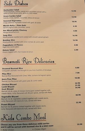 Side & Basmati Rice dishes menu at Bombay Palace in Queenstown