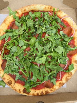 Love your mother vegan pepperoni pizza  at Nags Head Pizza Company in Nags Head