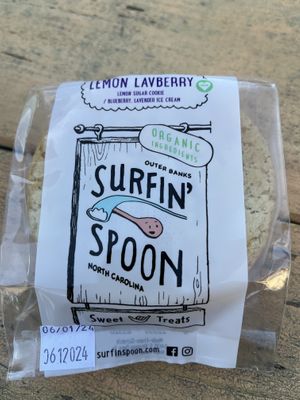 Vegan lemon lavberry ice cream cookie sandwich   at Nags Head Pizza Company in Nags Head