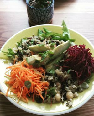 Rainbow bowl with wild rice instead of quinoa - So good! at The Daily Beet - Girod St in New Orleans