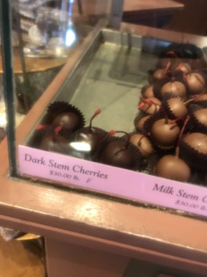Dark Chocolate Covered Cherries (unexpected juicy haha) at Harbor Candy Shop in Ogunquit