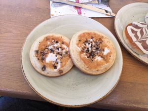 Mushrooms and vegan cheese  at Pancake House TLV in Tel Aviv