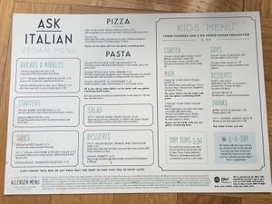 Separate vegan food menu 14th Sep 2017 at ASK Italian in Wetherby