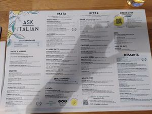 Menu (September 2021) at ASK Italian in York