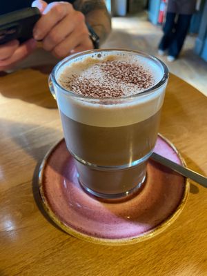 Vegan hot chocolate with oat milk at The Fuchsia Caffe in Tenby