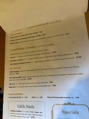 Sandwich options at The Fuchsia Caffe in Tenby