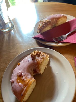 Vegan blueberry crumble doughnut at The Fuchsia Caffe in Tenby