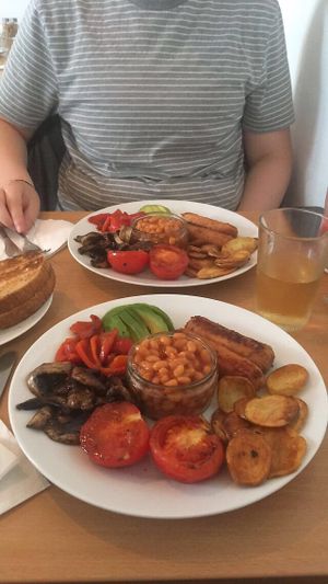 Vegan breakfast with toast and vegan butter at The Fuchsia Caffe in Tenby