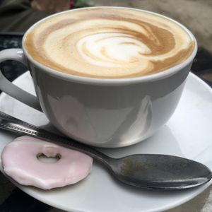 Oat flat white  at The Fuchsia Caffe in Tenby