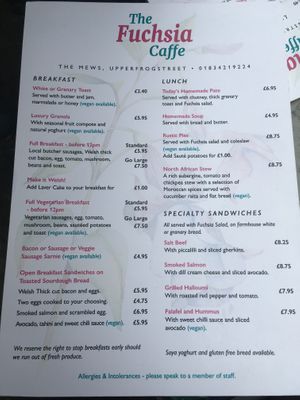 Menu 1 at The Fuchsia Caffe in Tenby