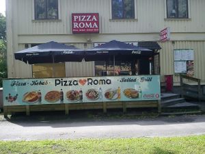 Outside the restaurant. There are nice seats outside the restaurant for sunny days. at Pizza Roma in Gothenburg