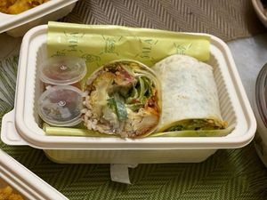 Geprek Burrito (Ramadan Special) 
Deep Fried Hericium Mushroom Geprek, Spicy Sambal Balado, Sambal Ijo Brown rice, Cucumber Salsa, Slaw, Chopped Lettuce, Sour Cream wrapped in a fl at Sala - Hartamas in Kuala Lumpur