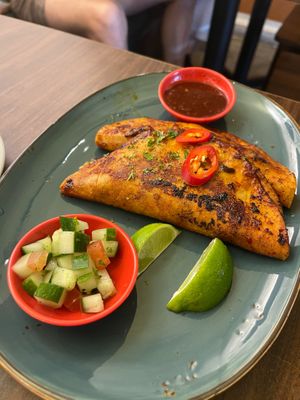 Taco Birria- RM26
2 tacos (flour or corn tacos ) dipped in special hot sauce with pulled mushroom & cheddar cheeze
 at Sala - Hartamas in Kuala Lumpur
