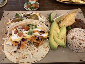 Two taco plate with rice and beans (avo instead of guac due to allergy)  at Sala - Hartamas in Kuala Lumpur