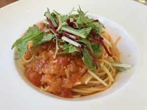 Spaghettini with vegetable-tomato sauce at Disneyland - Eastside Cafe in Tokyo