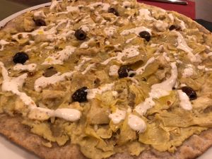 Pizza with artichokes at Madre Terra in Rome