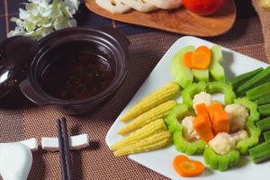 vegetables served with stchy salty sauce at Spring Lotus - Duong Sinh Chay in Hanoi