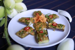 Eggplants/Aubergine with peanut sauces at Spring Lotus - Duong Sinh Chay in Hanoi