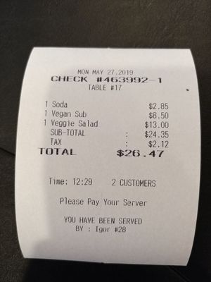 Check: expensive for what you get, sausage was field roast brand at Mama Rose in Estes Park