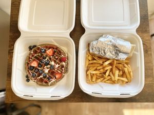 Waffle & breakfast burrito  at Off The Griddle - Southeast in Portland