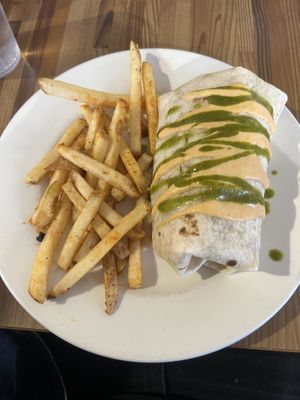 Breakfast burrito and friess  at Off The Griddle - Southeast in Portland