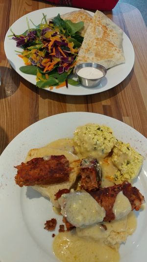 brunch wrap supreme w/ salad and meatloaf benedict at Off The Griddle - Southeast in Portland