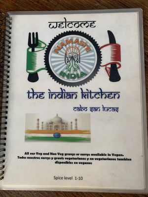 Menu philosophy  at Namaste India in Cabo San Lucas