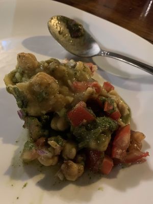 Inside vegan samosa at Namaste India in Cabo San Lucas