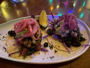 Quinoa tacos with beans, avocado, and veggies at El Patio de Cafe Milagro  in Manuel Antonio