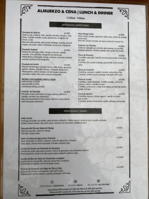 Lunch menu   at El Patio de Cafe Milagro  in Manuel Antonio