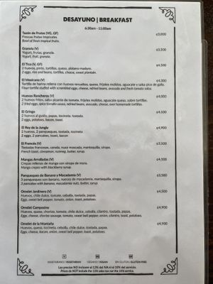 Breakfast menu   at El Patio de Cafe Milagro  in Manuel Antonio
