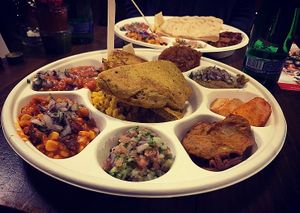 Indian night at The Core, by ‘The Indian Guy’ theindianguy.co.uk - taster plate was delicious! These guys do delivery.... all vegan.  at The Core in Swindon