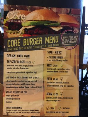 Burger menu at The Core in Swindon