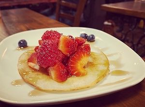 Pancake with fruit and agave  at The Core in Swindon