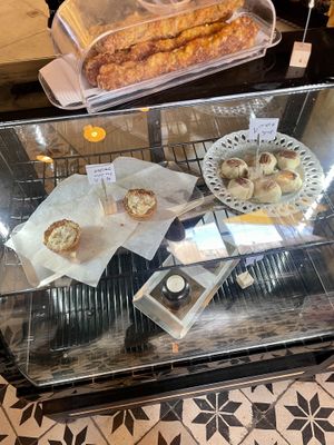 Vegan desserts on top in case  at Cafe Bastet in Jerusalem